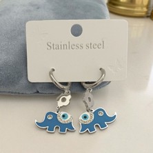 Kadın Zirkon Taşlı Mineli Fil Detaylı Çelik Küpe