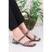 Fort Ares 1696 Platin Taşlı Günlük Giyim Abiye Şeffaf Topuk Kadın Terlik