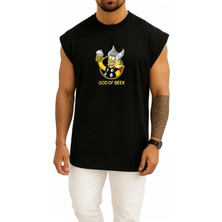 Oversize God Of Beer Göğüs Tasarımlı Unisex Spor Atlet