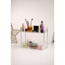 Iki Katlı Şeffaf Kristal Makyaj ve Takı Düzenleyici Banyo Rafı