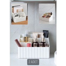 Beyaz 2'li Makyaj ve Kozmetik Düzenleyici, 4 Bölmeli Masaüstü Kalemlik Seti