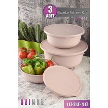 3’lü Pembe Kapaklı Saklama ve Çırpma Kabı Seti, Mikrodalga ve Derin Dondurucu Uyumlu