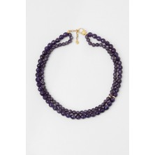 Violet 18 Ayar Sarı Altın Kaplama 43 cm Gümüş Ametist Kolye