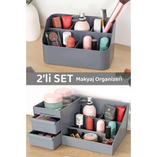 2'li Çok Amaçlı Düzenleyici Seti - Kozmetik, Takı, Krem, Parfüm, Aksesuar Gri