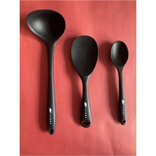 Siyah 3'lü 22CM ve 20CM Dayanıklı, Yapışmaz, Isıya Dayanıklı Silikon Kaşık Seti