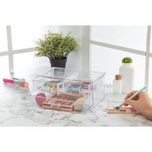 Beyaz 3 Çekmeceli Makyaj ve Banyo Düzenleyici, Şeffaf Pleksi Tasarım