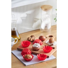 Kırmızı 6'lı Silikon Muffin Kalıbı, Pratik ve Renkli Pişirme Seti