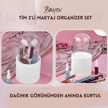 Beyaz Makyaj Fırçası ve Kozmetik Organizer Seti, Şeffaf Kapaklı, Hijyenik Kullanım