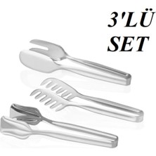 Paslanmaz Çelik 3'lü Servis Maşa Seti, Şık ve Dayanıklı Mutfak Araçları