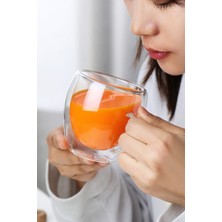 Çift Camlı 250ML Kulplu Isı Yalıtımlı Cam Bardak 2'li Set Beyaz