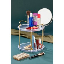 Iki Katlı Altın Dekorlu Çok Amaçlı Banyo ve Takı Düzenleyici Beyaz