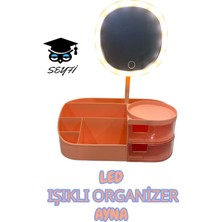Pembe LED Işıklı Organizer Ayna, Şık ve Fonksiyonel Ev Dekorasyonu