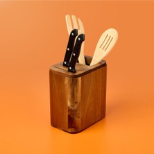 Kahverengi Ahşap Kaşıklık ve Bıçaklık, 15X10X17 Cm, Şık ve Kullanışlı Tasarım