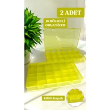 2 Adet Sarı 18 Bölmeli Kapaklı Balıkçı Kutusu, Ağırlık ve Iğne Organizeri