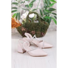 Fort 110-473 Fls Biye Taşlı Arkası Açık Klasik Topuklu Kadın Ayakkabı