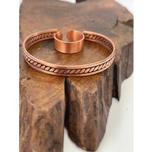Ayarlanabilir %100 Saf Bakır Bileklik Bakır Yüzük Kombini El Yapımı Bileklik Yüzük