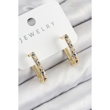 Pirinç Zirkon Taşlı Çiçek Desenli Model Gold Renk Kadın Küpe