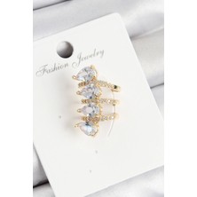 Pirinç Zirkon Taşlı Damla Model Gold Renk Sağ Kıkırdak Küpe