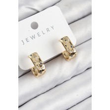 Pirinç Zirkon Taşlı Ay Desenli Model Gold Renk Kadın Küpe