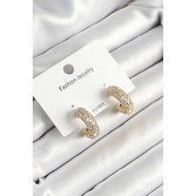 Pirinç Zirkon Taşlı Halka Model Gold Renk Kadın Küpe