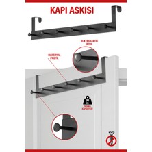 Pratik ve Şık 6'lı Metal Kapı Arkası Askısı, 30 kg Taşıma Kapasitesi, Siyah, 46.5 cm