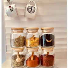 6'lı Ahşap Kapaklı 300 ml Çok Amaçlı Kavanoz Seti, Vakumlu Kapak, Beyaz Renk