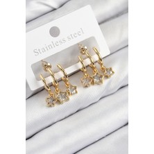 Pirinç Zirkon Taşlı Sallantılı Yıldız Model Gold Renk Kadın Küpe