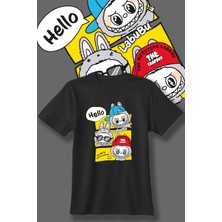 Labubu Desen Baskılı Siyah ve Beyaz Çocuk Tshirt
