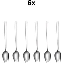6 Adet Gri Çelik Çatallı Kaşık Seti, Salata, Tatlı ve Meyve Için Şık Tasarım