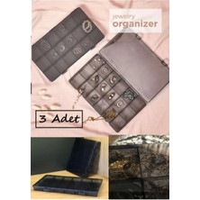 Füme 3'lü 18 Bölmeli Takı ve Dikiş Kutusu Organizer Bej Renk