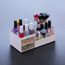 Bej 3 Katlı 2 Çekmeceli Ofis ve Kozmetik Düzenleyici Organizer