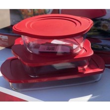 Kırmızı Kapaklı Borcam Seti 3'lü, Dayanaklı ve Şık Mutfak Gereçleri