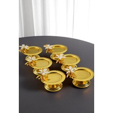 Zambak Çiçekli 6'lı Gold Dekoratif Sunumluk, Kahve Yanı ve Lokumluk Seti