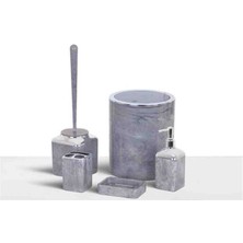 Akrilik Mermer Desenli Yuvarlak 5 Li Banyo Seti Modern ve Şık