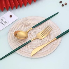 Yeşil Paslanmaz Çelik 6 Kişilik 18 Parça Çatal Bıçak Kaşık Seti