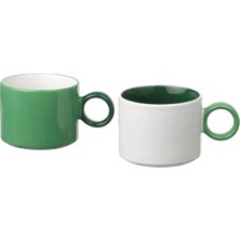 Beyaz-Yeşil 30 cl Kupa Seti, 2 Adet, Şık ve Kullanışlı Kahve Veya Çay Seti