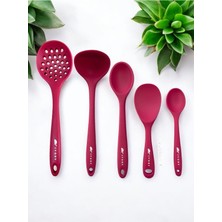 Isıya Dayanıklı Silikon Kepçe ve Kaşık Seti 5 Parça, Pembe