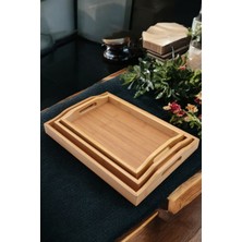 3 Parça Bambu Dikdörtgen Tepsi Seti, Kahverengi, Şık ve Dayanıklı Mutfağa Uygun