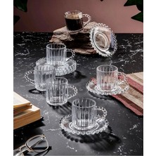 6 Kişilik Şık Turuncu Cam Türk Kahve Fincan Takımı