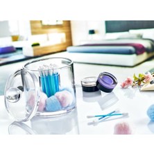 Şeffaf Yuvarlak Pamukluk ve Kulak Çubuğu Saklama Kutusu, Makyaj Organizeri