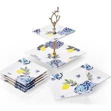 Renkli Çift Katlı Seramik Sunum ve Tatlı Tabağı Seti, Kurabiyelik, Ikramlık