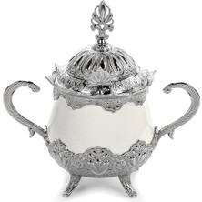 Şık Beyaz Porselen Şekerlik ve Lokumluk, 16X16 Cm, Kapaklı ve Kaşıklı