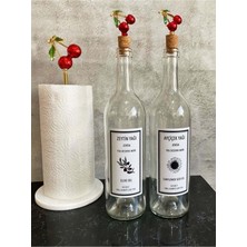 Şeffaf 750 ml Cam Yağdanlık ve Havluluk Seti, Mermer Detaylı Kiraz Aksesuarlarıyla