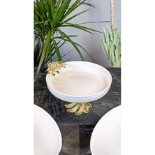 Şık Metal Ayaklı Porselen Kase, Gold Tonu, Zarif ve Dayanıklı Tasarım