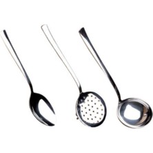 Renkli 3'lü Servis Seti Kepçe, Kevgir ve Servis Kaşığı, Pratik ve Şık Tasarım