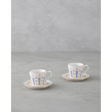 Renkli 4'lü Porselen Kahve Fincan Takımı, 80 Ml, Ekru, 2 Kişilik Set