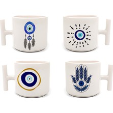 200 ml Beyaz T Kulplu Latte Fincanı, Nazar Boncuklu, Şık ve Şık Tasarım