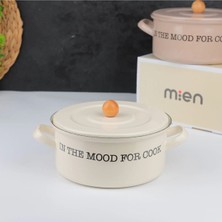 20CM Tırtıklı Emaye Tencere Bej Renkli Sağlam ve Şık Tasarım