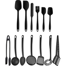 Yanmaz Teflon Kaplama Kepçe ve Silikon Spatula Seti, 7'li, Servis Maşa ile Birlikte