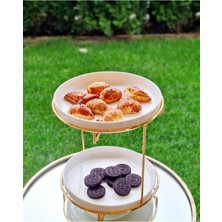 Şık 2 Katlı Porselen Sunumluk, Gold Detaylar, Zarif ve Kullanışlı Tasarım